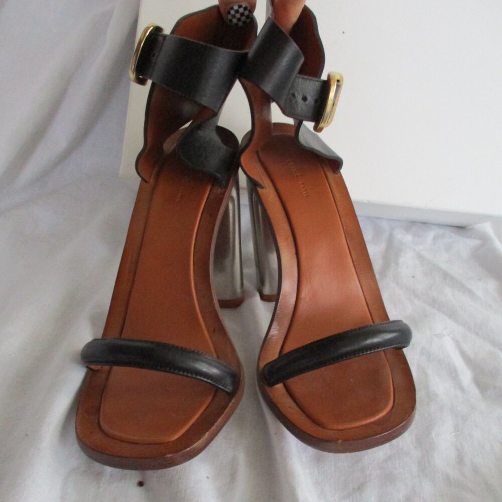 Celine Black and Brown Sandals with Silver Heel - Picture 3 of 5